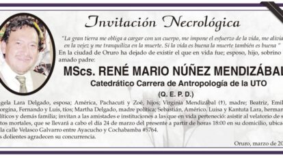 Invitación Necrológica de René Mario Núñez Mendizábal