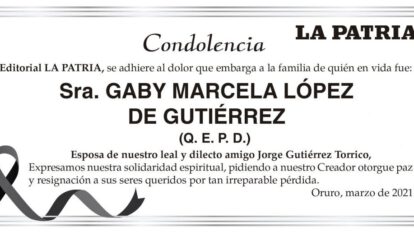 Condolencia por Gaby Marcela López de Gutiérrez
