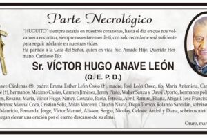 Parte Necrológico de Víctor Hugo Anave León
