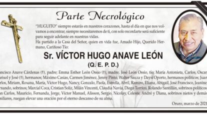 Parte Necrológico de Víctor Hugo Anave León