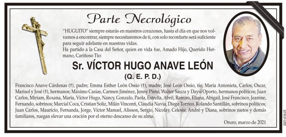 Parte Necrológico de Víctor Hugo Anave León