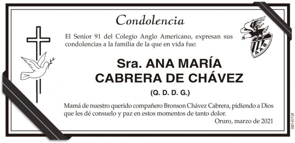 Condolencia por Ana María Cabrera de Chávez