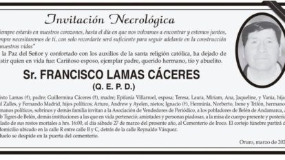 Invitación Necrológica: Sr. Francisco Lamas Cáceres (Q. E. P. D.)
