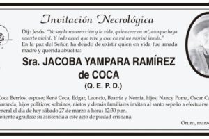 Invitación Necrológica de Jacoba Yampara Ramírez