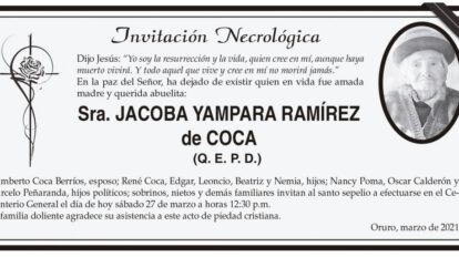 Invitación Necrológica de Jacoba Yampara Ramírez