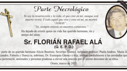 Parte Necrológico de Florián Rafael Alá