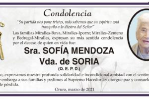 Condolencia por el deceso de Sofía Mendoza Vda. de Soria