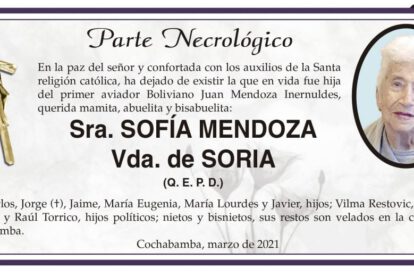 Parte Necrológico de Sofía Mendoza Vda. de Soria