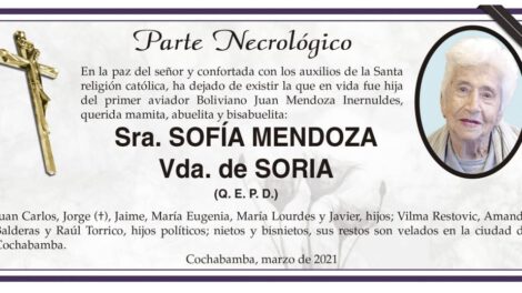 Parte Necrológico de Sofía Mendoza Vda. de Soria