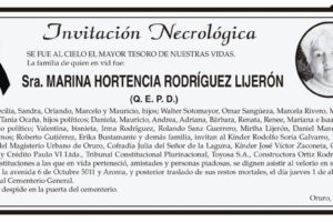 Invitación Necrológica de Marina Hortencia Rodríguez Lijerón