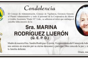 Condolencia por el fallecimiento de Marina Rodríguez Lijerón