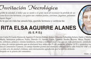 Invitación Necrológica para Rita Elsa Aguirre Alanes