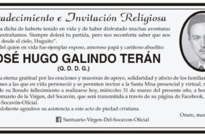 Agradecimiento e Invitación Religiosa: José Hugo Galindo Terán