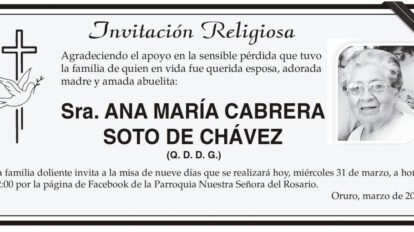 Invitación Religiosa: Ana María Cabrera Soto de Chávez