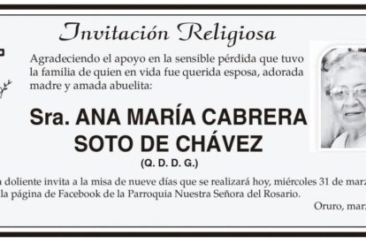 Invitación Religiosa: Ana María Cabrera Soto de Chávez