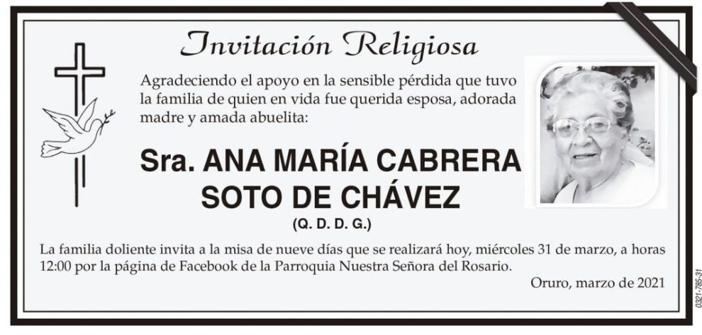 Invitación Religiosa: Ana María Cabrera Soto de Chávez