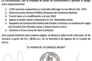 Gran Cabildo de la Orureñidad convocado por el Comité Cívico Ad Hoc de Oruro