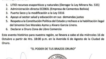 Gran Cabildo de la Orureñidad convocado por el Comité Cívico Ad Hoc de Oruro