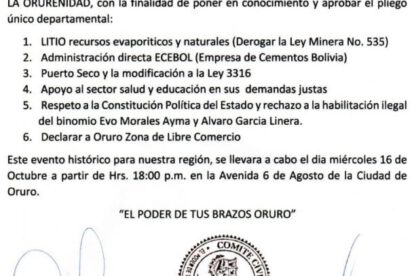 Gran Cabildo de la Orureñidad convocado por el Comité Cívico Ad Hoc de Oruro