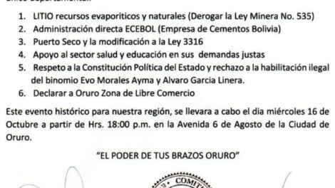 Gran Cabildo de la Orureñidad convocado por el Comité Cívico Ad Hoc de Oruro