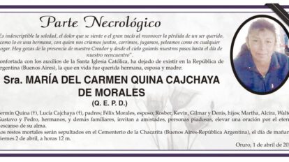 Parte Necrológico de María del Carmen Quina Cajchaya de Morales