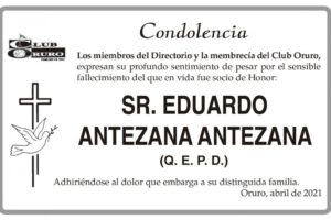 Condolencia por el fallecimiento de Eduardo Antezana Antezana