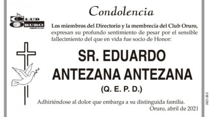Condolencia por el fallecimiento de Eduardo Antezana Antezana