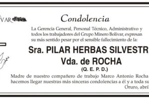 Condolencia por el fallecimiento de Pilar Herbas Silvestre