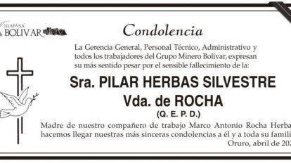 Condolencia por el fallecimiento de Pilar Herbas Silvestre