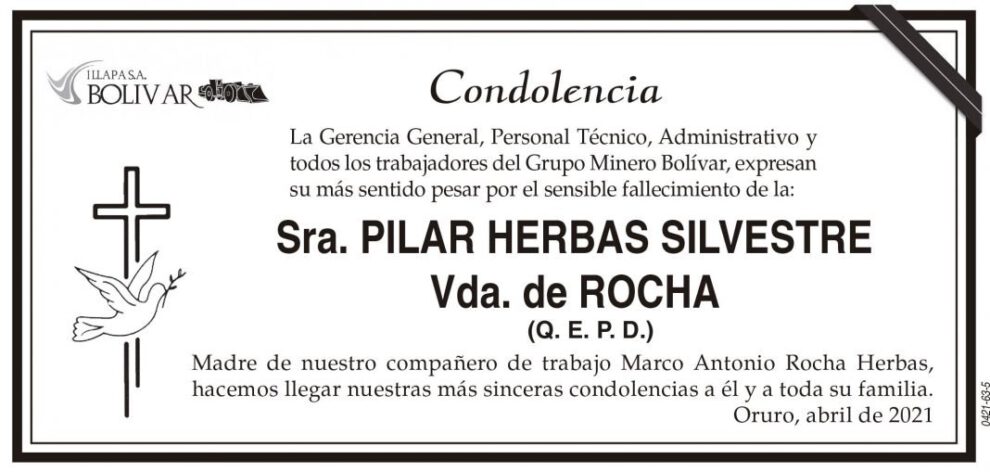 Condolencia por el fallecimiento de Pilar Herbas Silvestre