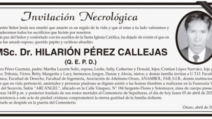 MSc. Dr. HILARIÓN PÉREZ CALLEJAS Q. E. P. D.