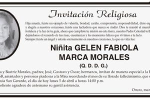 Niñita Gelen Fabiola Marca Morales, obituario y misa recordatoria