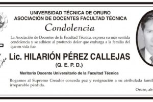 Condolencia por la pérdida del Lic. Hilarión Pérez Callejas