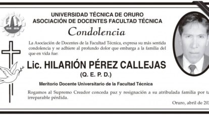 Condolencia por la pérdida del Lic. Hilarión Pérez Callejas