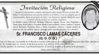 Invitación Religiosa para Francisco Lamas Cáceres