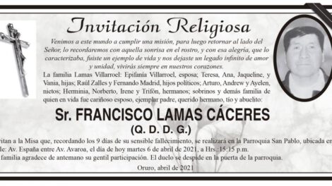 Invitación Religiosa para Francisco Lamas Cáceres