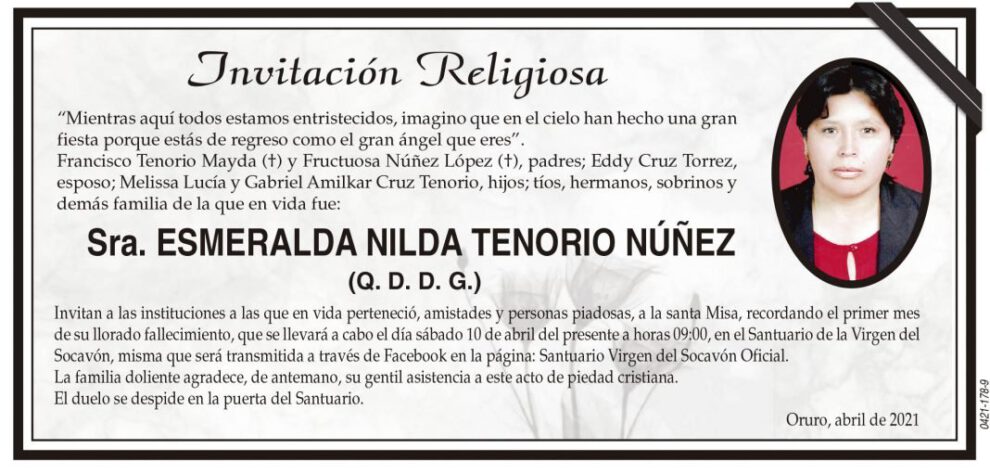 Invitación Religiosa para Esmeralda Nilda Tenorio Núñez