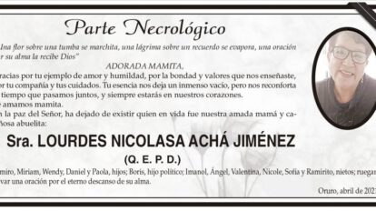 Parte Necrológico de Lourdes Nicolasa Achá Jiménez