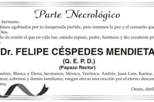 Parte Necrológico: Dr. Felipe Céspedes Mendieta