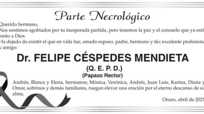 Parte Necrológico: Dr. Felipe Céspedes Mendieta