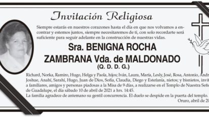 Obituario de Benigna Rocha Zambrana