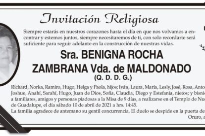 Obituario de Benigna Rocha Zambrana