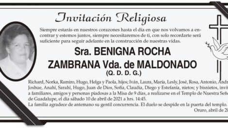 Obituario de Benigna Rocha Zambrana