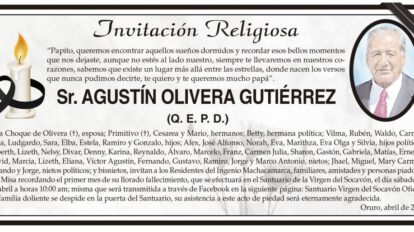 Invitación Religiosa para Agustín Olivera Gutiérrez