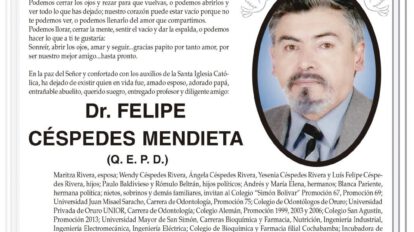 Invitación Necrológica: Dr. Felipe Céspedes Mendieta