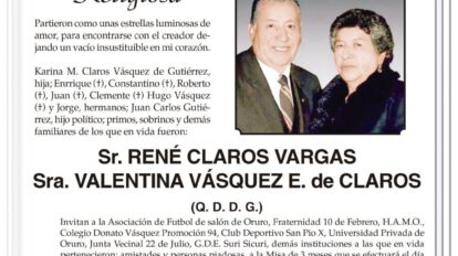 Invitación Religiosa: René Claros Vargas y Valentina Vásquez
