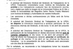 UPEA prohíbe declaraciones que dañen la imagen de la institución