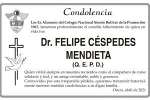 Condolencia por el fallecimiento del Dr. Felipe Céspedes Mendieta