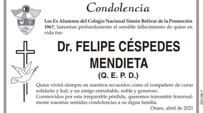 Condolencia por el fallecimiento del Dr. Felipe Céspedes Mendieta