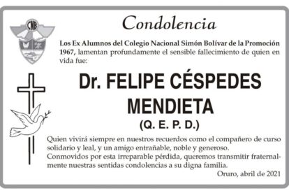 Condolencia por el fallecimiento del Dr. Felipe Céspedes Mendieta